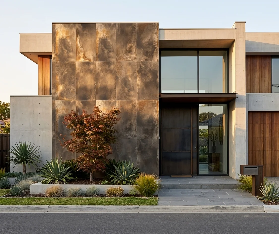 Ironclad 612 Bronze metal-look tiles installed