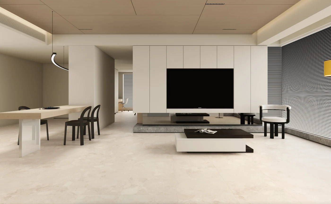Cuadrado 60 Matt White matt porcelain tile, installed in a room