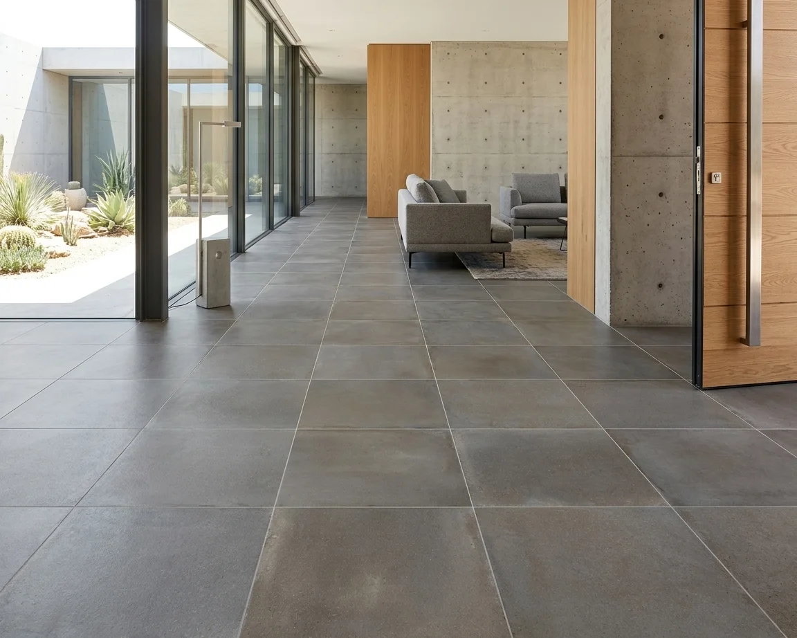 Terroir 60 Pietra matt porcelain tile, installed in a room