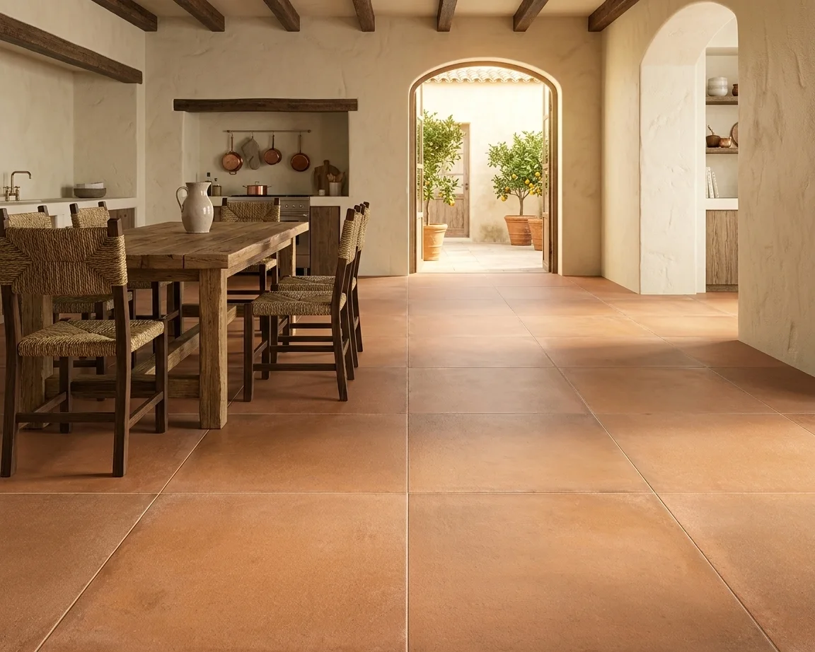 Terroir 60 Terra matt porcelain tile, installed in a room